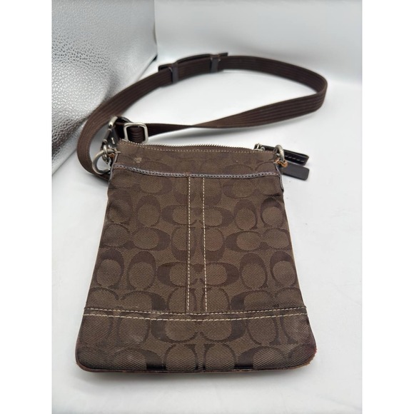 COACH Brown Fabric Coach Logo Print Mini Crossbody Shoulder Bag - Picture 6 of 10